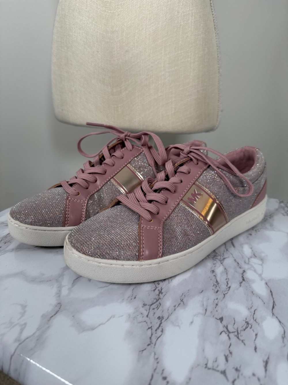 Michael Kors Rose Pink Glitter Sporty Lace-Up Sneakers